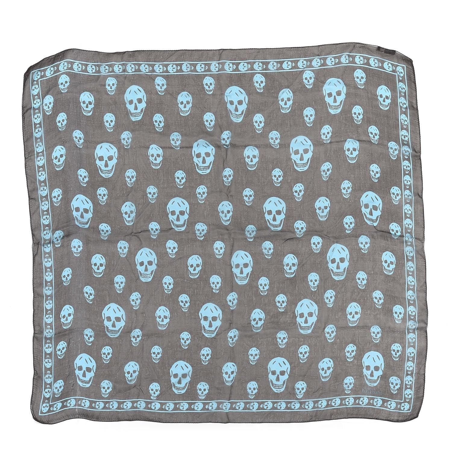 Alexander McQueen Silk Chiffon Skull Scarf Black Blue 1 of 3