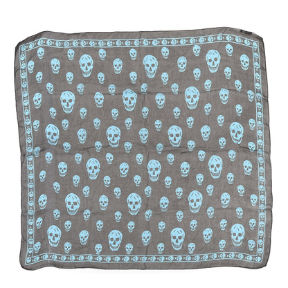 Alexander McQueen Silk Chiffon Skull Scarf Black Blue 1 of 3