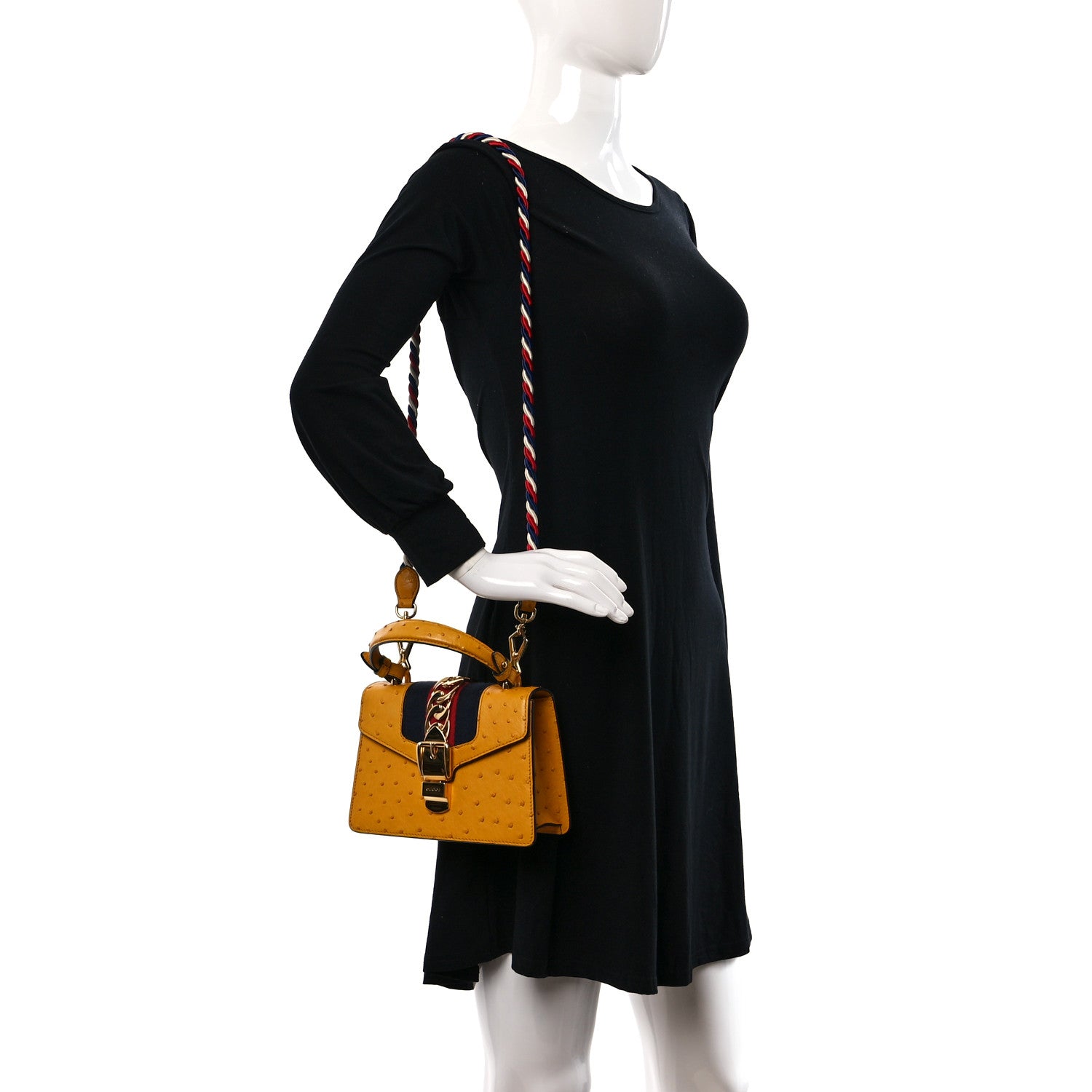 Gucci Ostrich Mini Sylvie Top Handle Bag Yellow 2 of 9