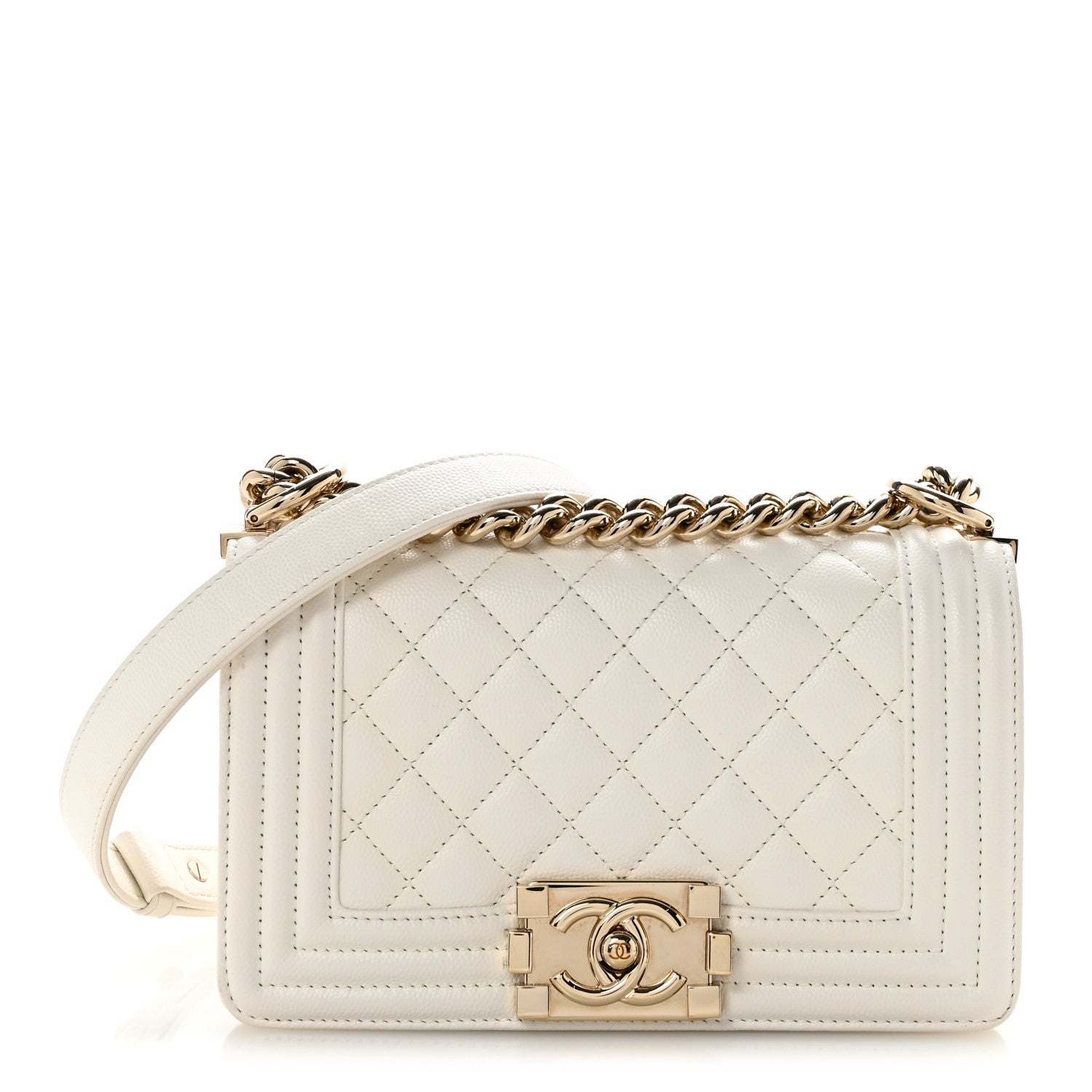 Chanel Caviar Quilted Small Boy Flap  White 1 of 12