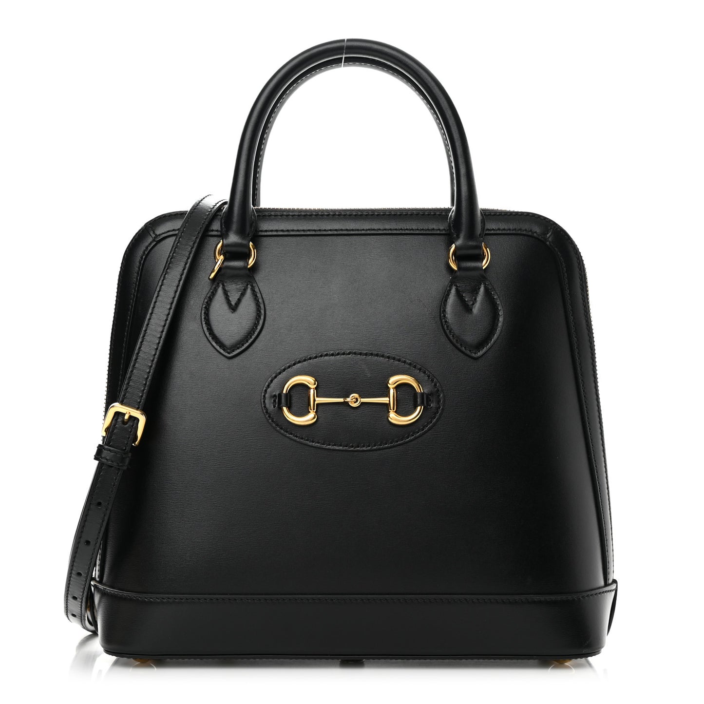 Boarded Plutone Calfskin Horsebit 1955 Top Handle Bag Black
