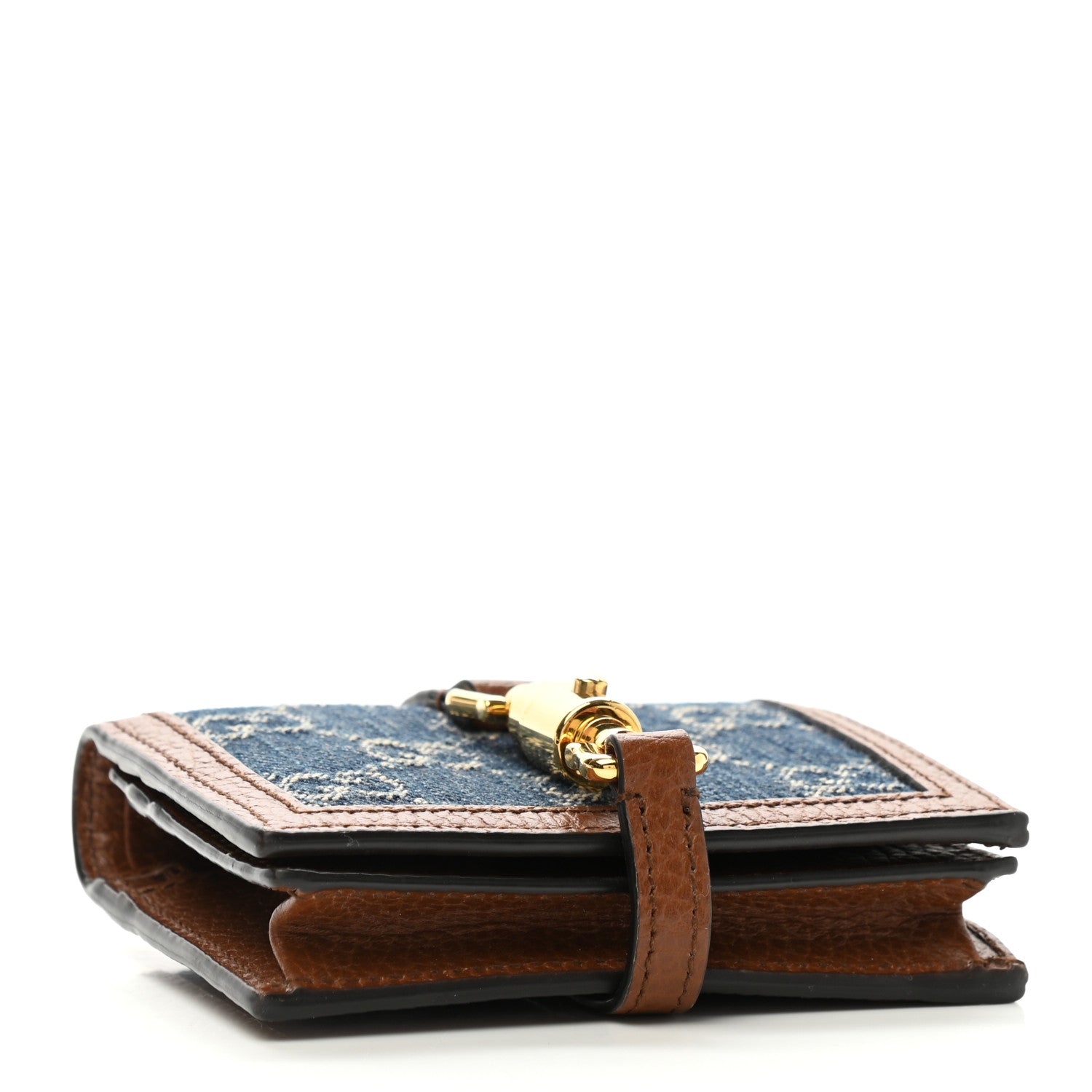 Gucci New Denim GG Monogram Jackie 1961 Card Case Blue Tea Cuir 4 of 7