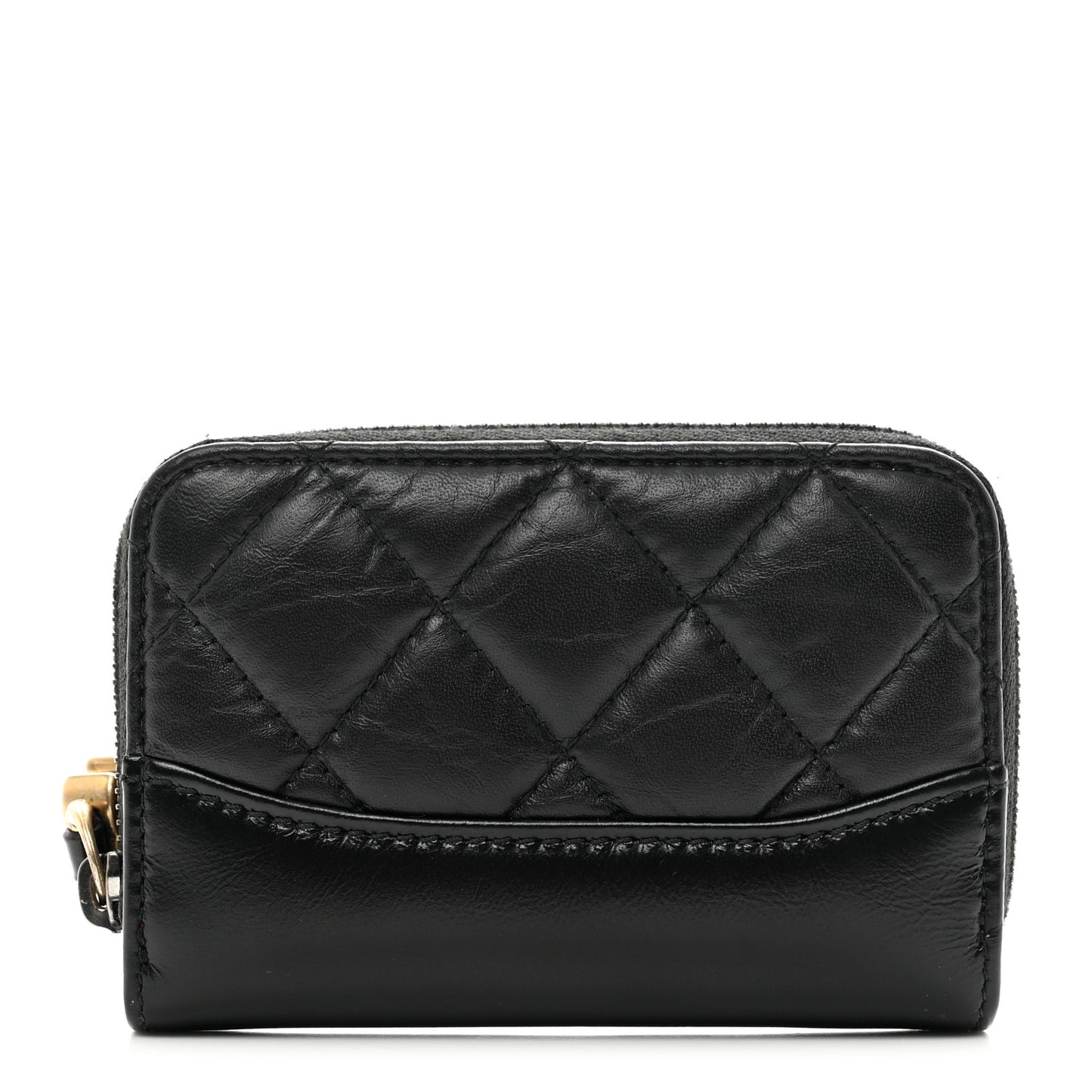 Aged Calfskin Quilted Gabrielle Zip Around Coin Purse Wallet Black