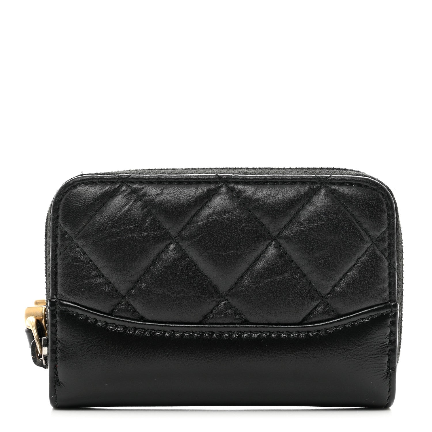 Chanel Aged Calfskin Quilted Gabrielle Zip Around Coin Purse Wallet Black 1 of 9