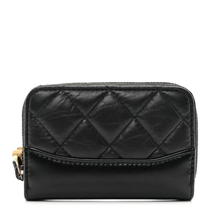 Chanel Aged Calfskin Quilted Gabrielle Zip Around Coin Purse Wallet Black 1 of 9
