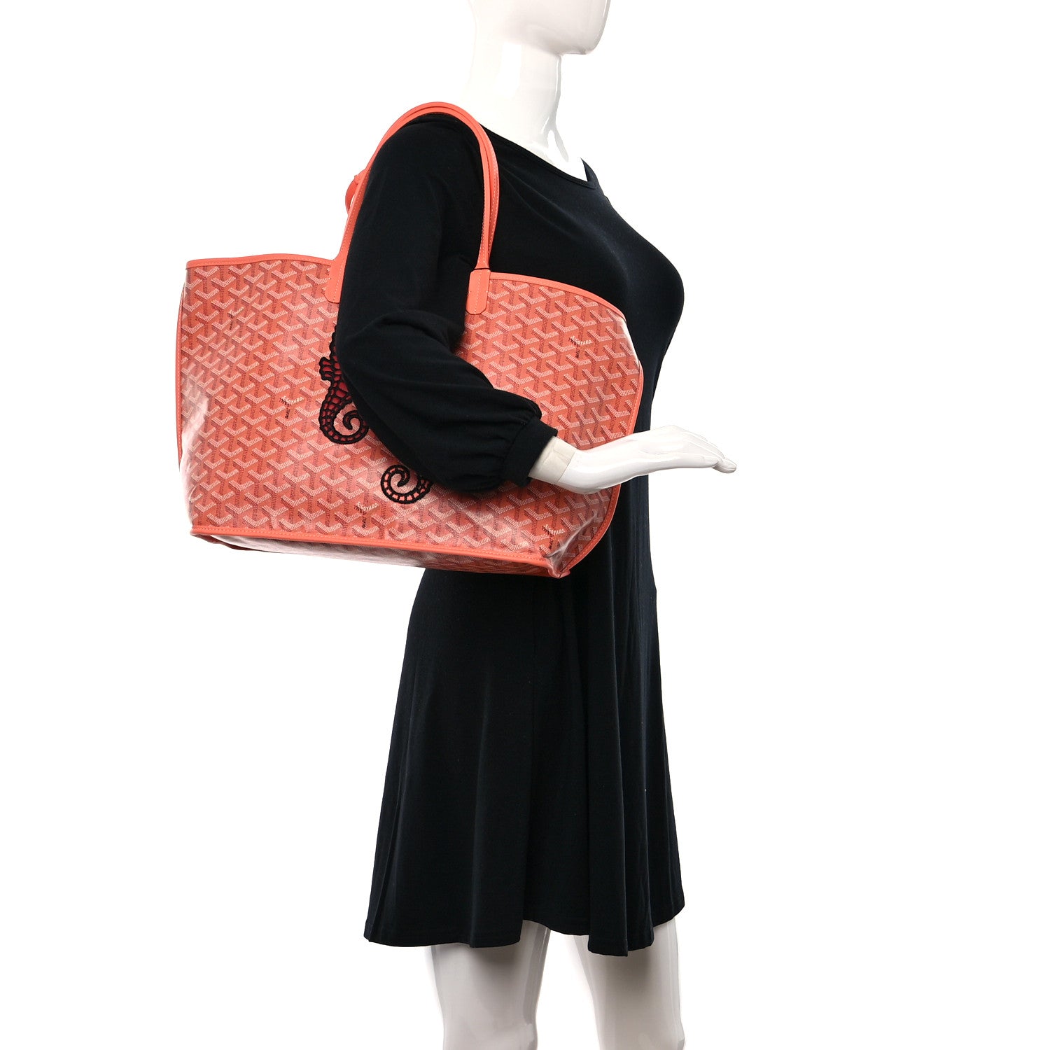 Goyard Goyardine Embroidered Seahorse Reversible Anjou PM Coral 2 of 11