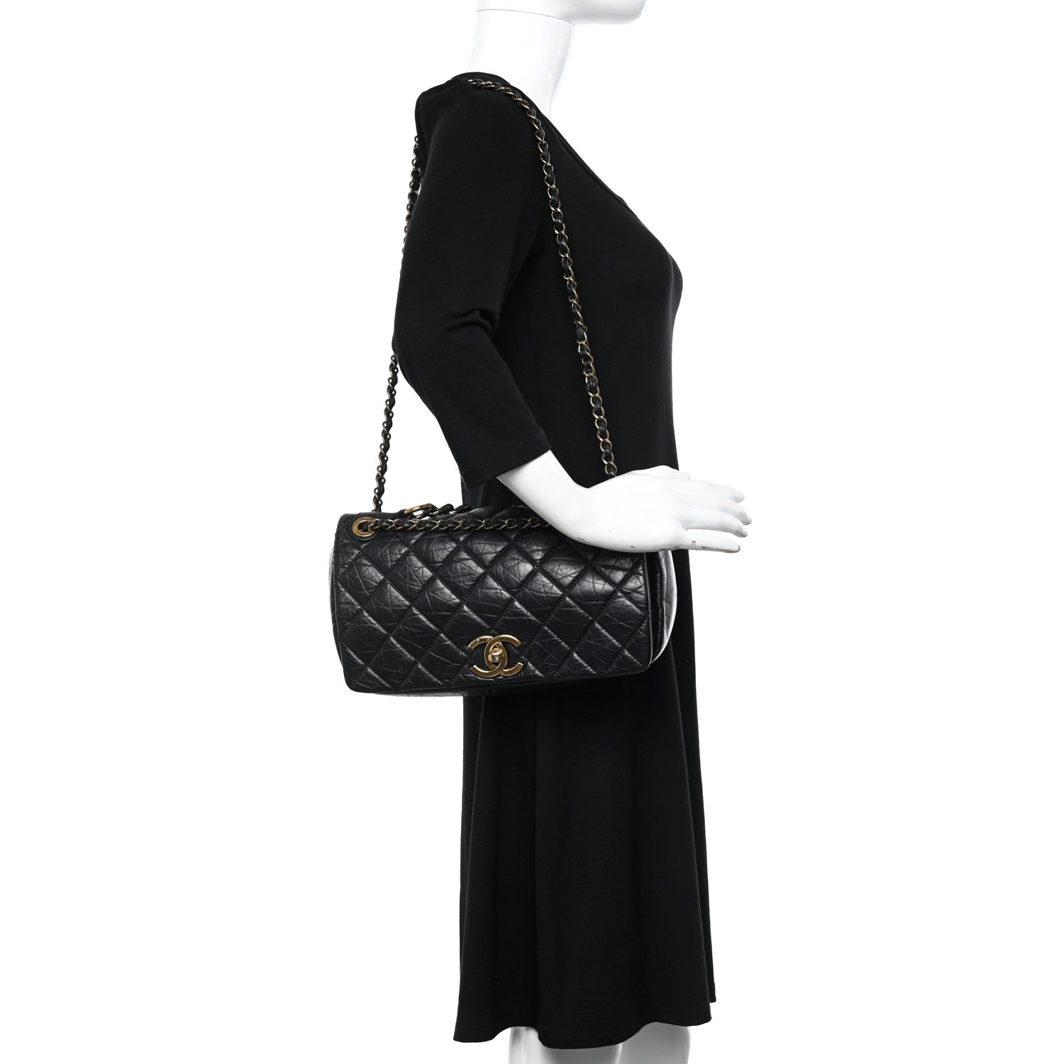 Chanel Aged Calfskin Quilted Medium Pondichery Flap Black 2 of 10