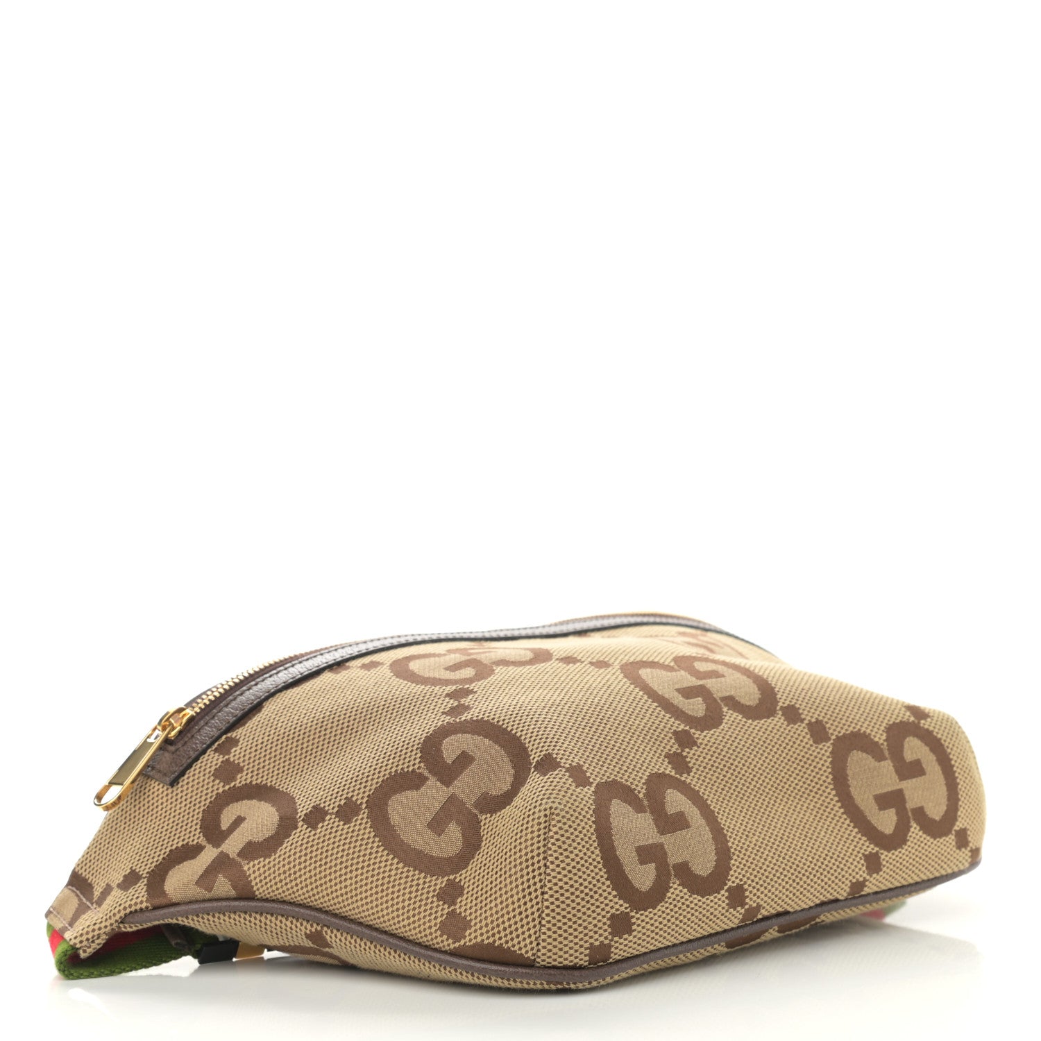 Gucci Monogram Jumbo GG Textured Dollar Calfskin Web Belt Bag Camel Ebony New Acero 4 of 8
