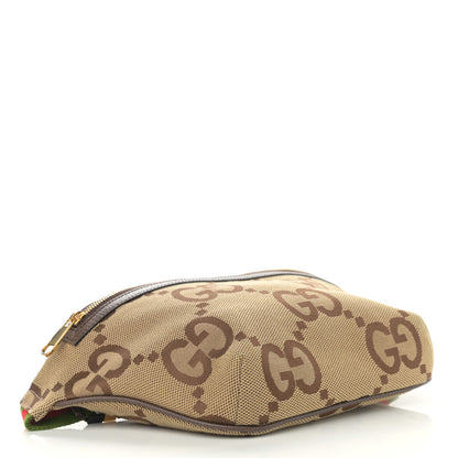 Gucci Monogram Jumbo GG Textured Dollar Calfskin Web Belt Bag Camel Ebony New Acero 4 of 8