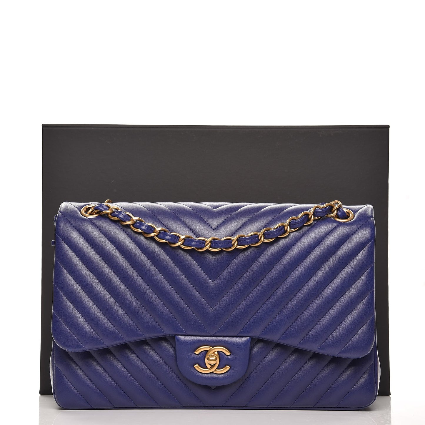 Lambskin Chevron Quilted Jumbo Double Flap Blue