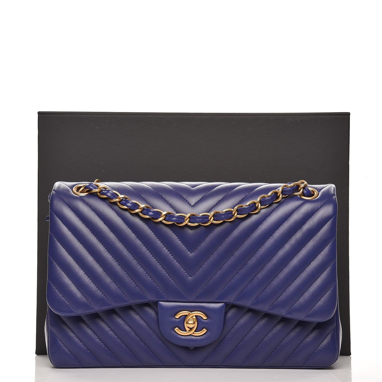 Chanel Lambskin Chevron Quilted Jumbo Double Flap Blue 8 of 8