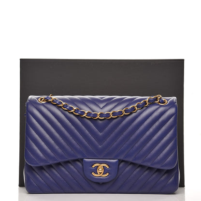 Chanel Lambskin Chevron Quilted Jumbo Double Flap Blue 8 of 8
