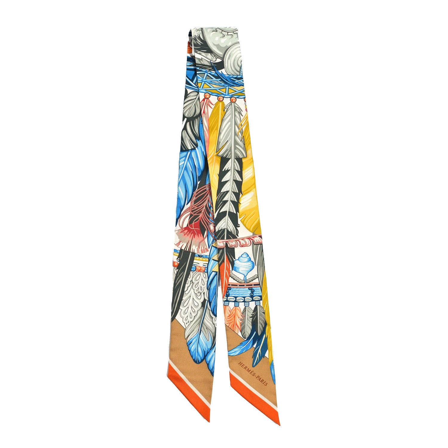 Hermes Silk La Danse Pacifique Twilly Jaune D'Or Kaki Orange 2 of 4
