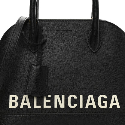 Balenciaga Grained Calfskin Logo S Ville Top Handle Bag Black White 7 of 12