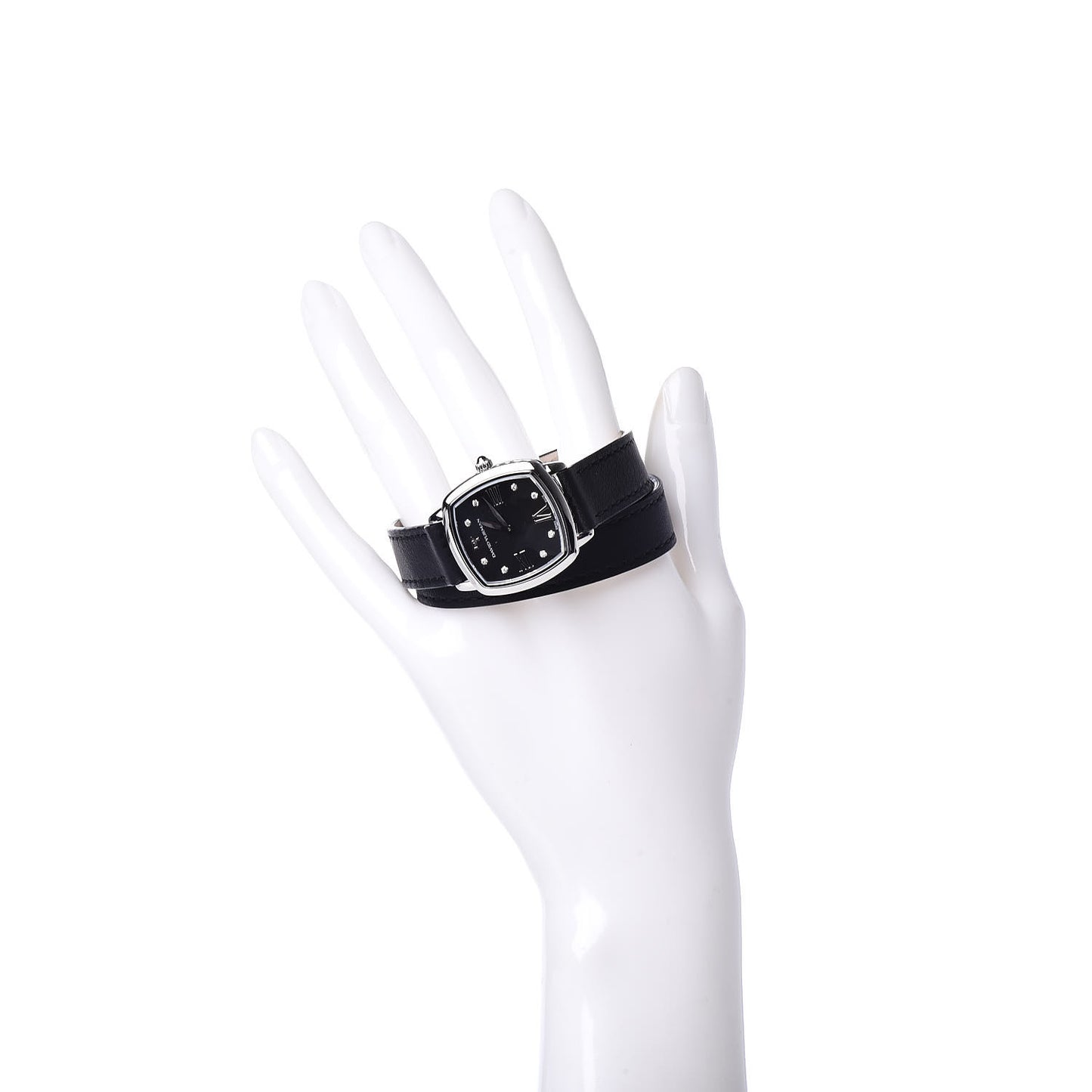 Stainless Steel Calfskin Diamond 27mm Albion Wrap Quartz Watch Black