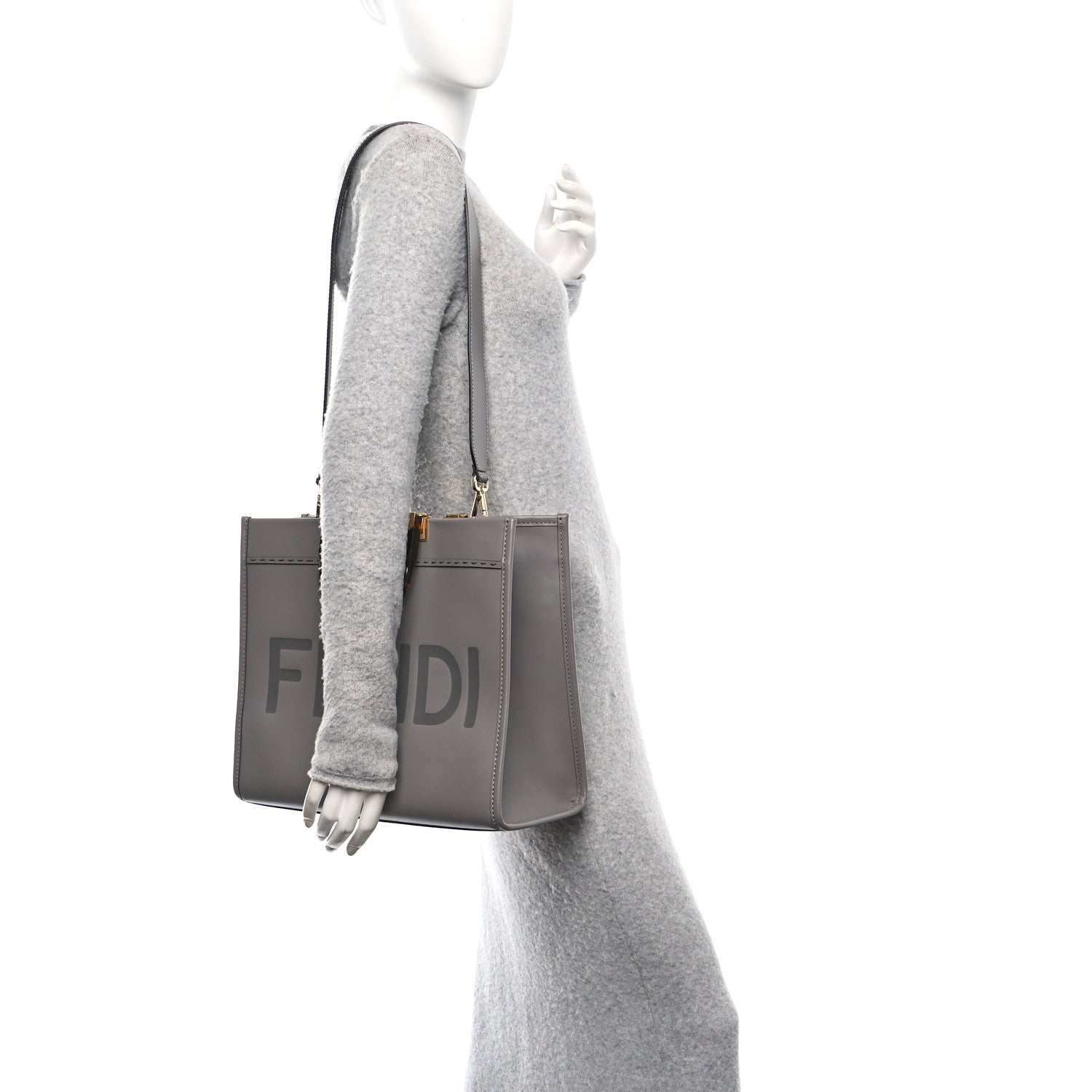 Fendi Vitello King Plexiglass Logo Embossed Medium Fendi Sunshine Shopper Tote Moon 2 of 9