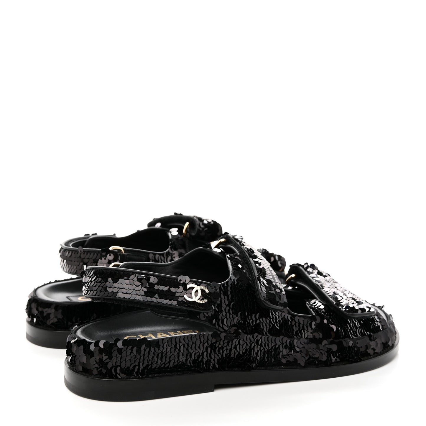 Sequin Knit Velcro Dad Sandals 37.5 Black