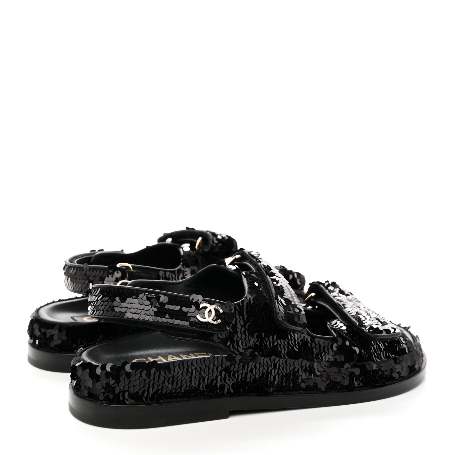 Chanel Sequin Knit Velcro Dad Sandals 37.5 Black 5 of 13