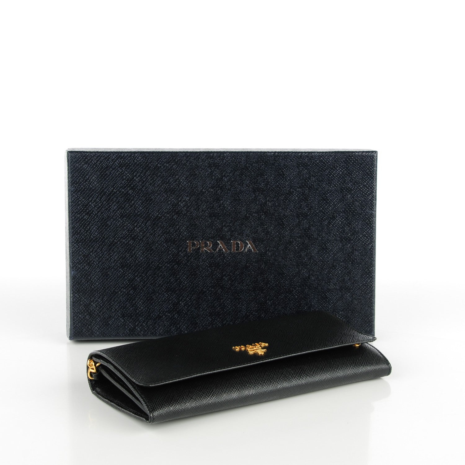 Prada Saffiano Metal Oro Chain Wallet Nero Black 4 of 7