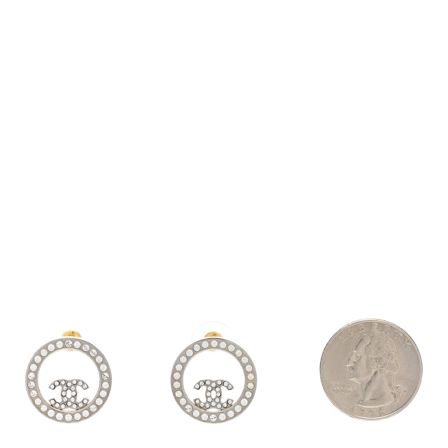 Crystal CC Round Earrings Silver