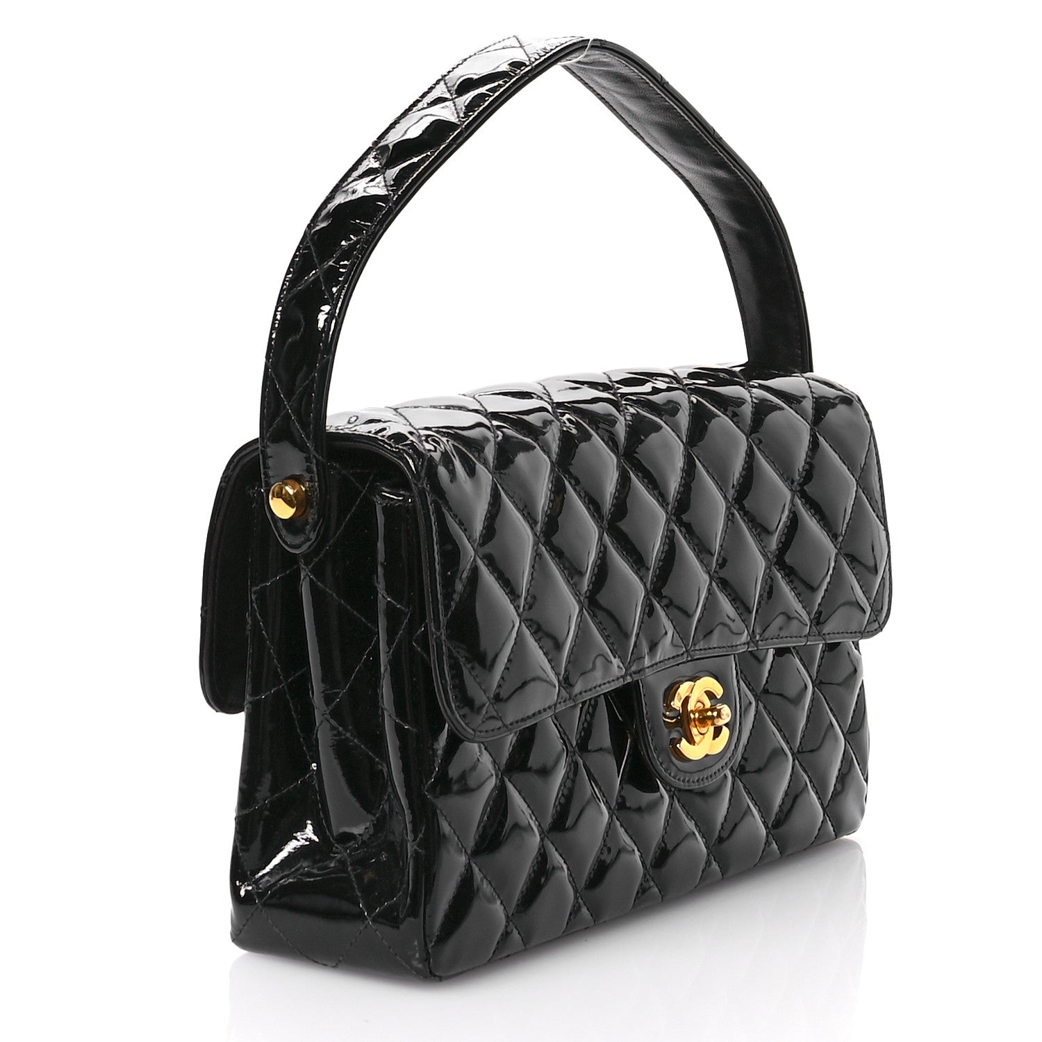 Chanel Patent Quilted Double Sided Shoulder Flap Bag Black 3 of 13