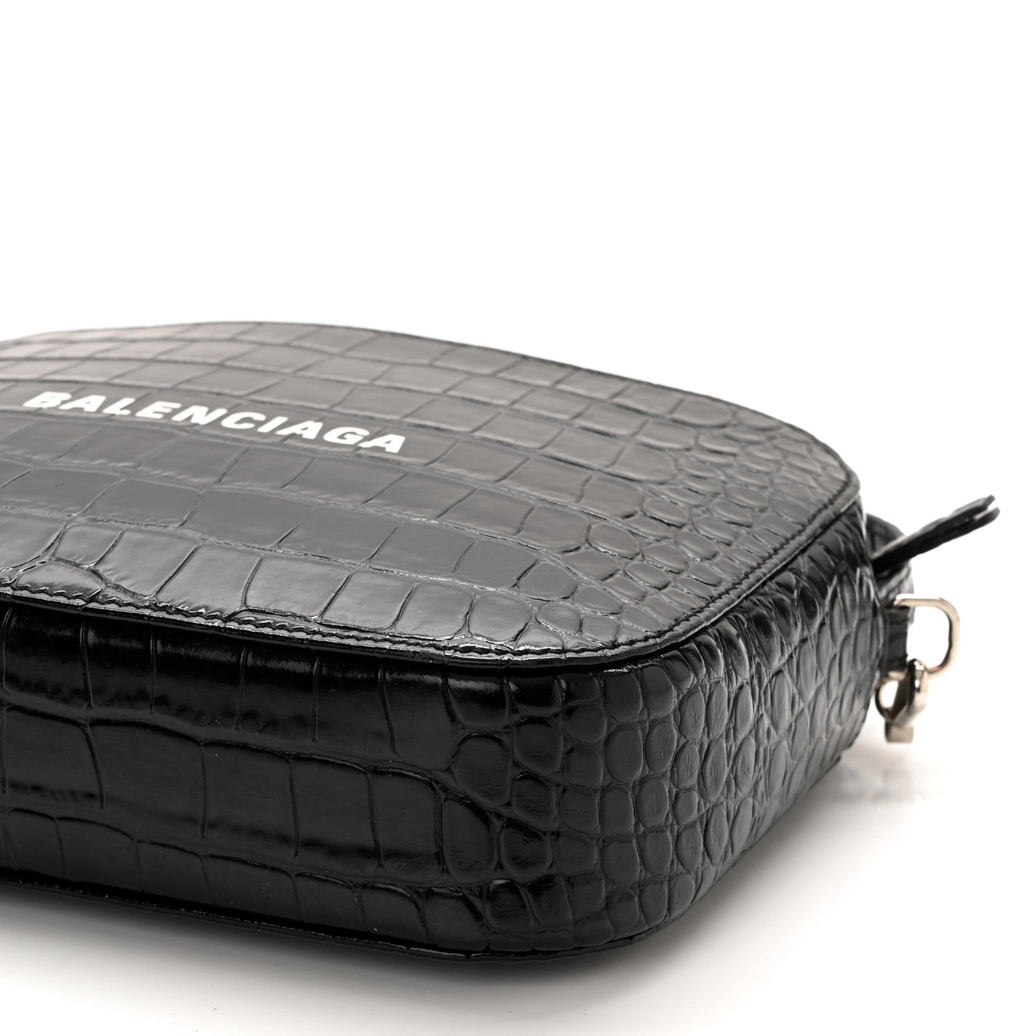 Balenciaga Shiny Calfskin Logo Crocodile Embossed S Everyday Camera Bag with Handle Black 9 of 10