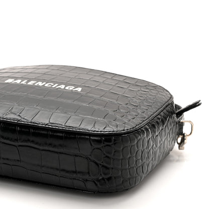 Balenciaga Shiny Calfskin Logo Crocodile Embossed S Everyday Camera Bag with Handle Black 9 of 10