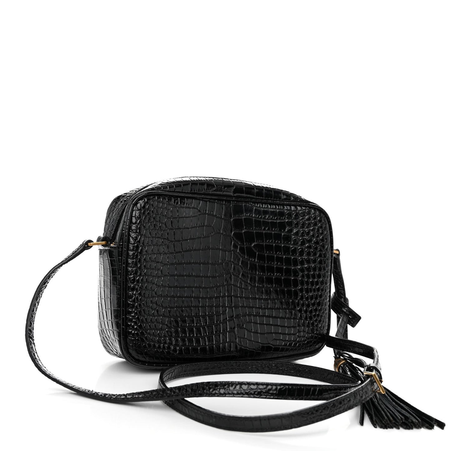 Patent Calfskin Crocodile Embossed Monogram Lou Camera Bag Black