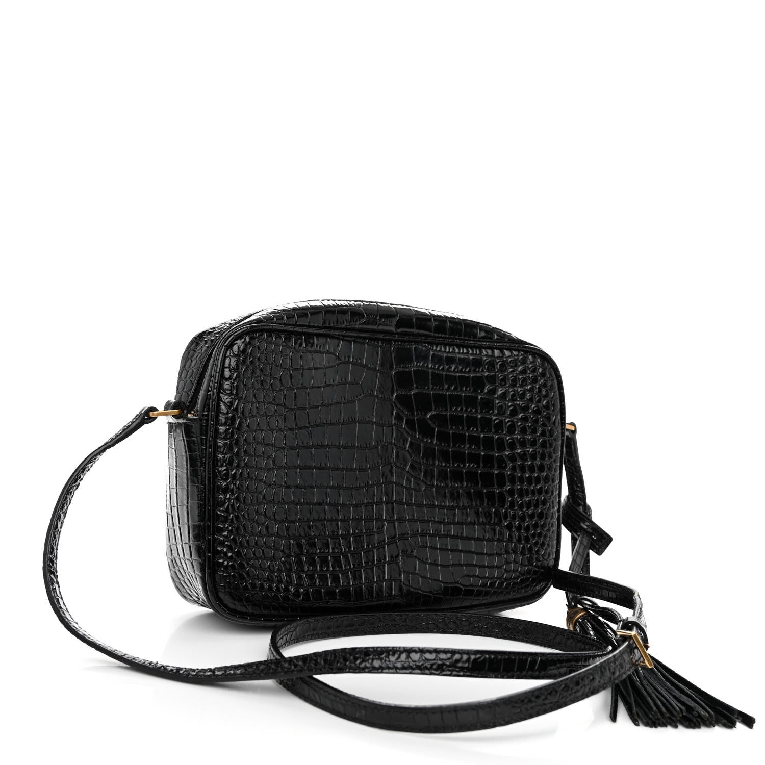 Saint Laurent Patent Calfskin Crocodile Embossed Monogram Lou Camera Bag Black 3 of 9