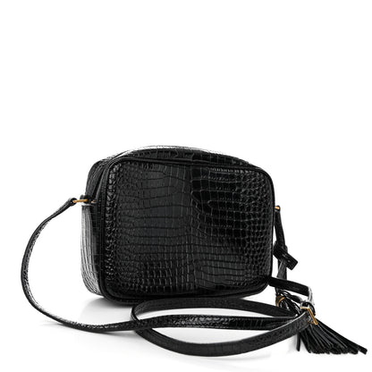 Saint Laurent Patent Calfskin Crocodile Embossed Monogram Lou Camera Bag Black 3 of 9