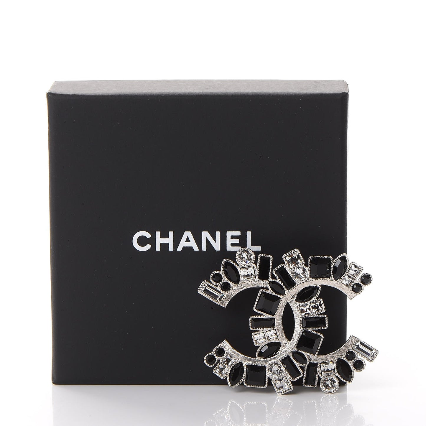 Baguette Crystal CC Brooch Black Silver