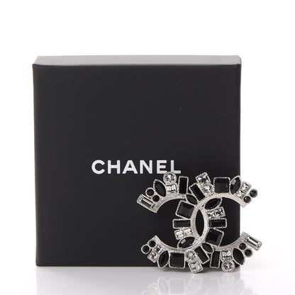 Chanel Baguette Crystal CC Brooch Black Silver 5 of 5