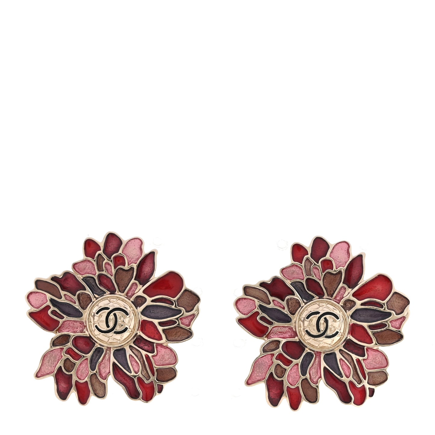 Resin Metal CC Camellia Earrings Gold Pink Multicolor
