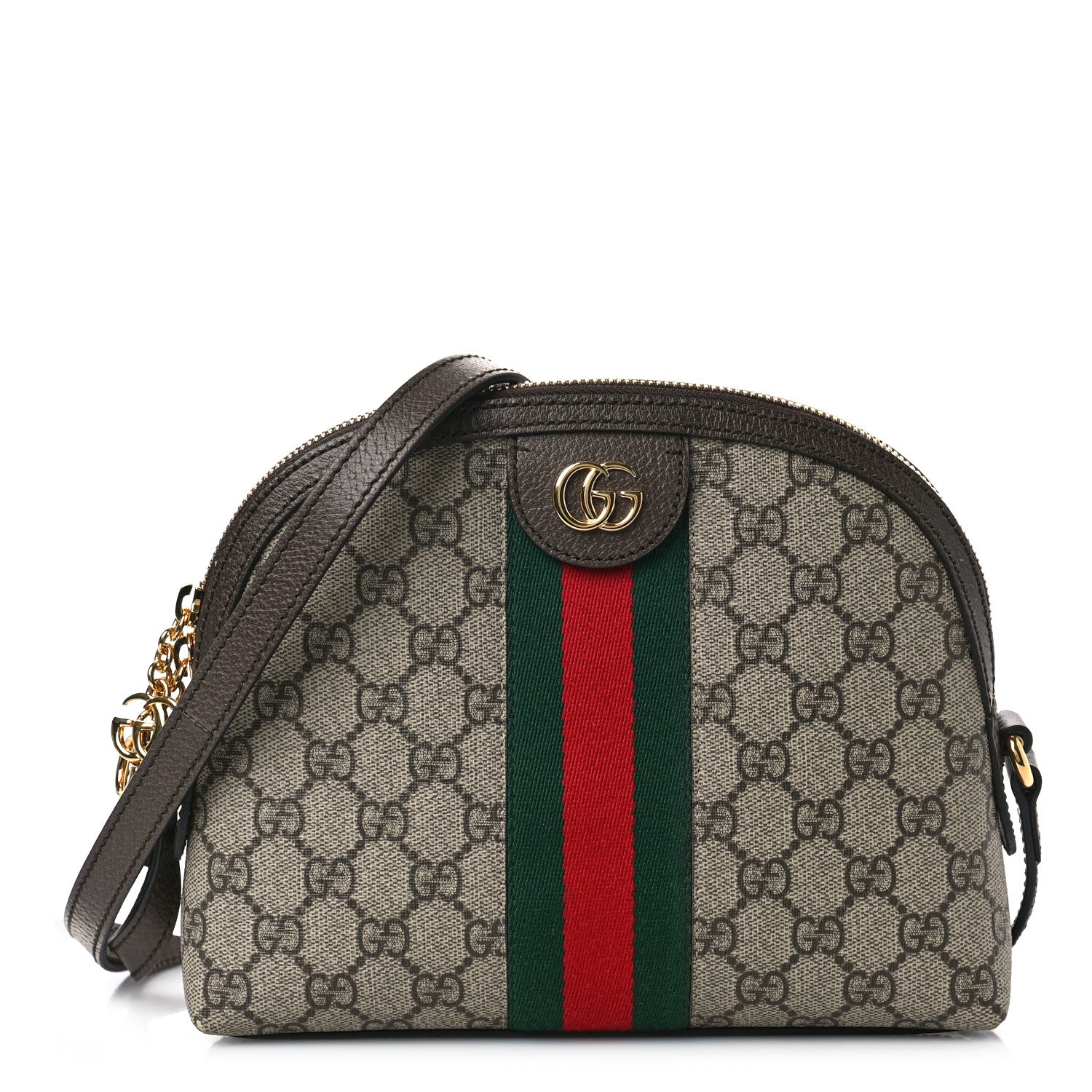 Gucci GG Supreme Monogram Textured Dollar Calfskin Web Small Ophidia Dome Shoulder Bag Beige Ebony New Acero 1 of 9