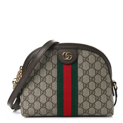 Gucci GG Supreme Monogram Textured Dollar Calfskin Web Small Ophidia Dome Shoulder Bag Beige Ebony New Acero 1 of 9