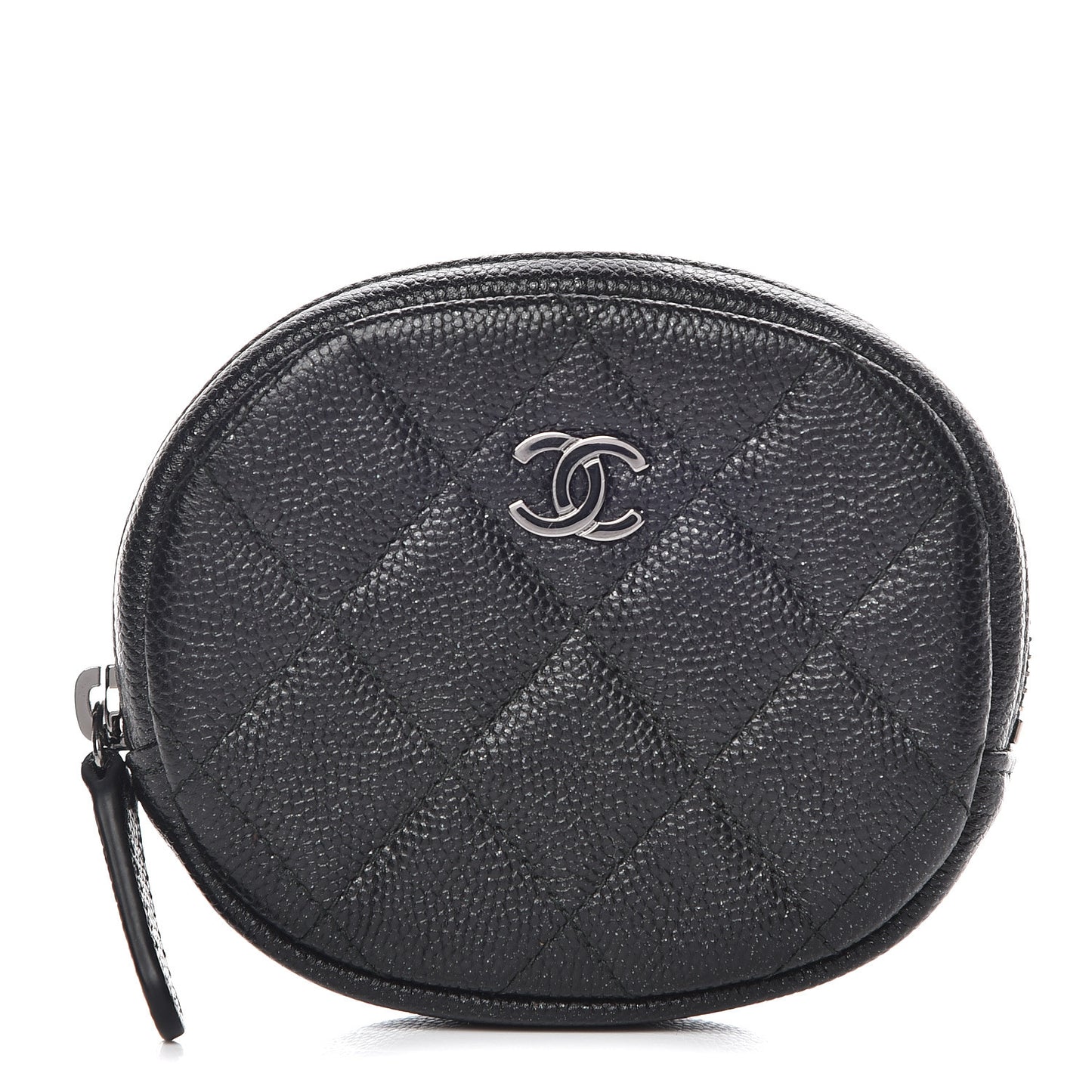 Iridescent Caviar Quilted Zip Around Classic Coin Purse Black