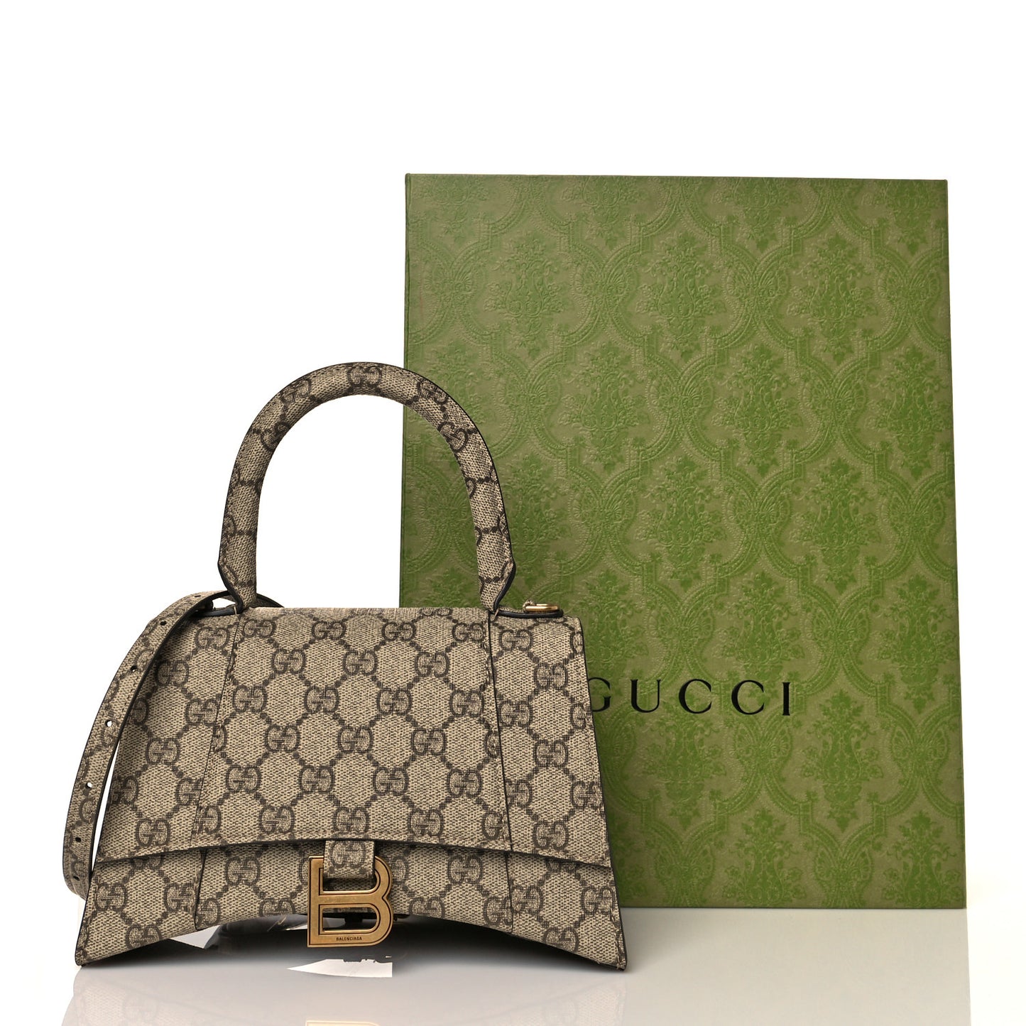 X GUCCI GG Supreme Monogram Small Hourglass Top Handle Bag Beige Ebony