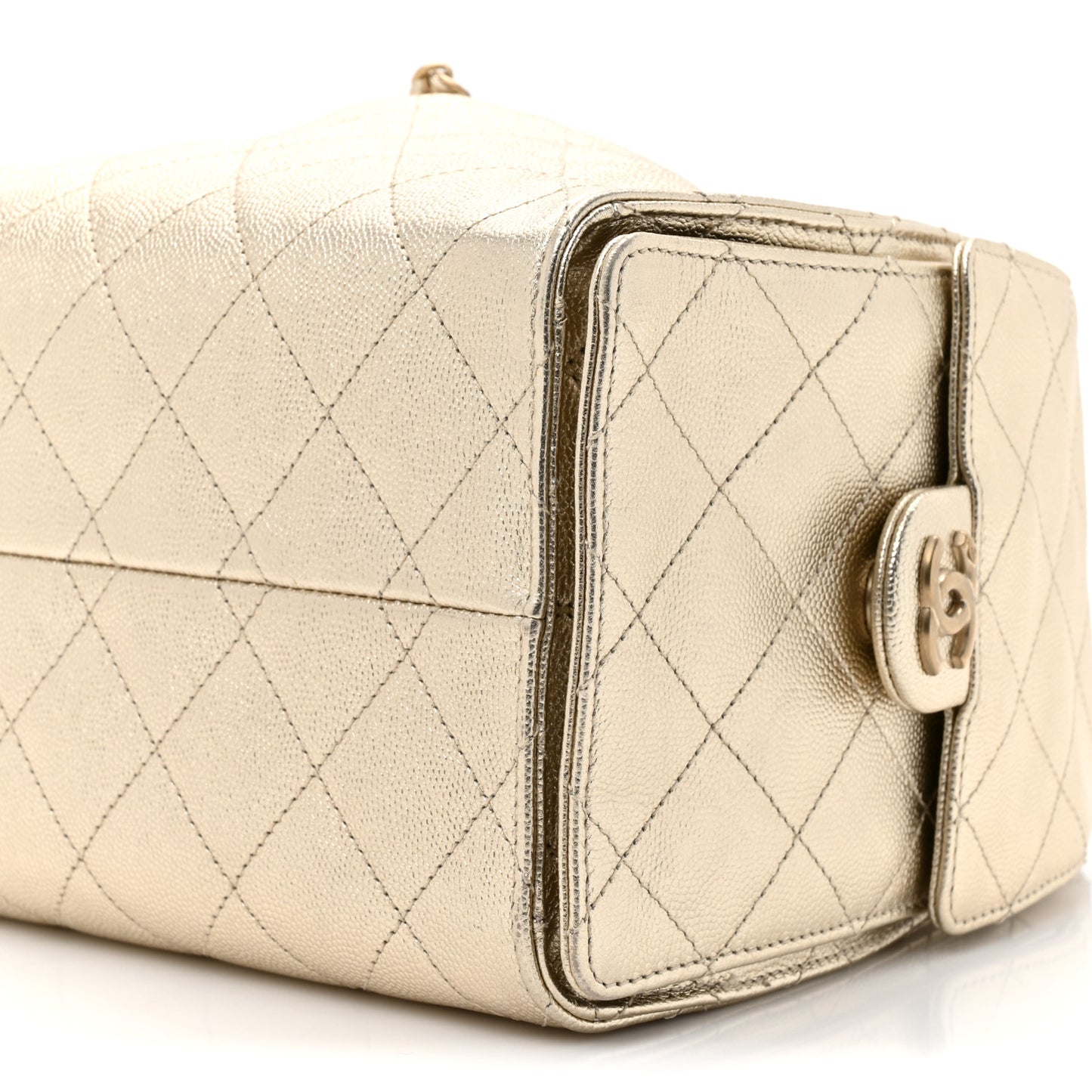 Metallic Caviar Quilted Small Chanel 25 Handbag Gold