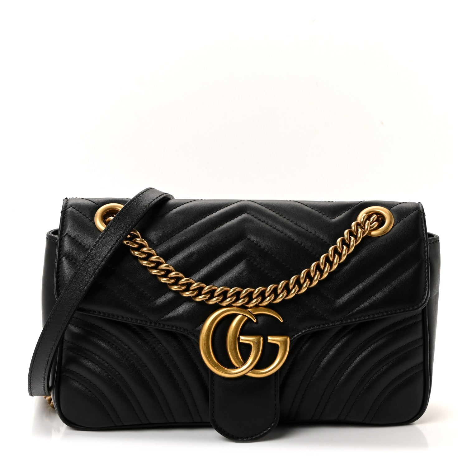 Gucci Calfskin Matelasse Small GG Marmont Shoulder Bag Black 1 of 10