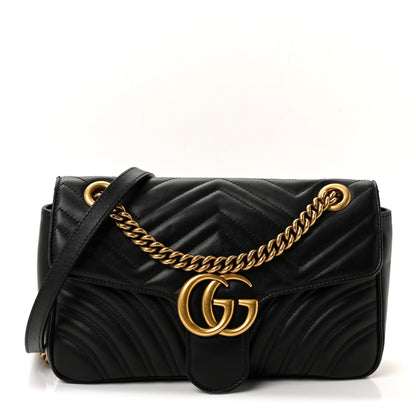 Gucci Calfskin Matelasse Small GG Marmont Shoulder Bag Black 1 of 10