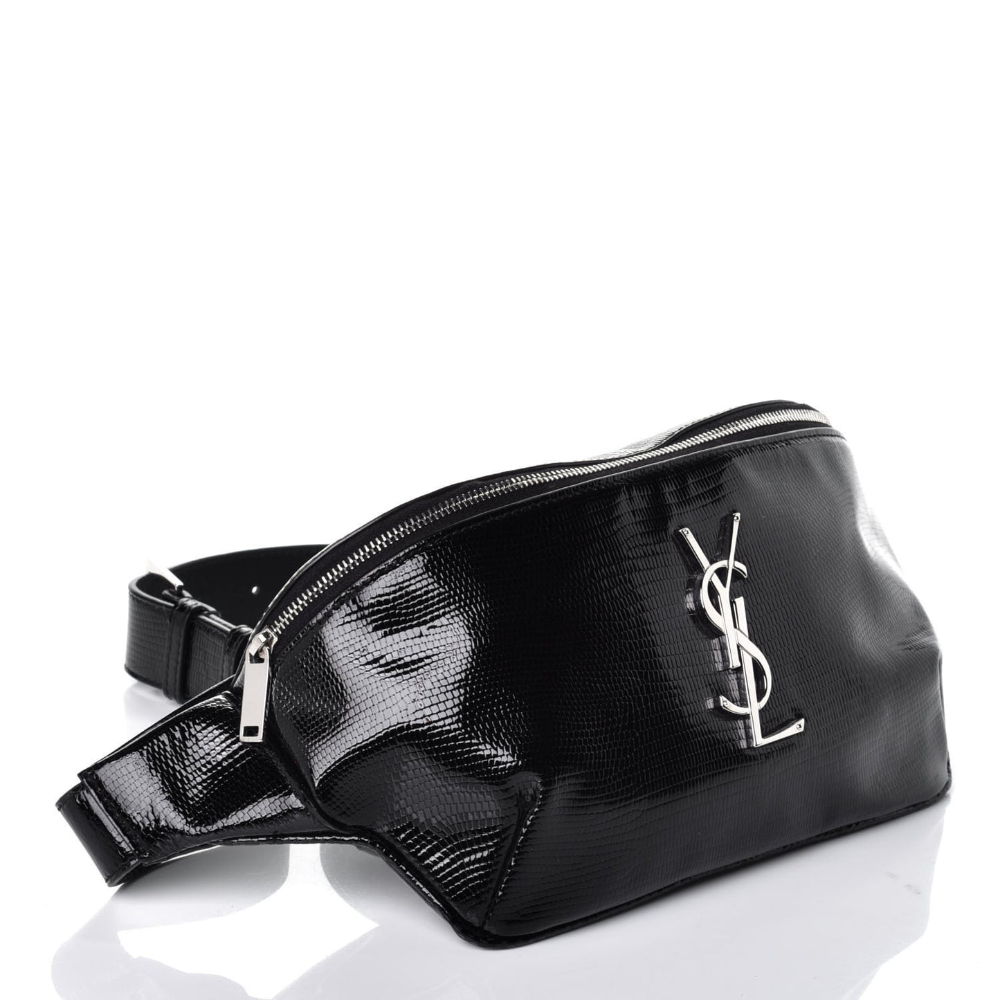 Lizard Embossed Calfskin Belt Bag Black