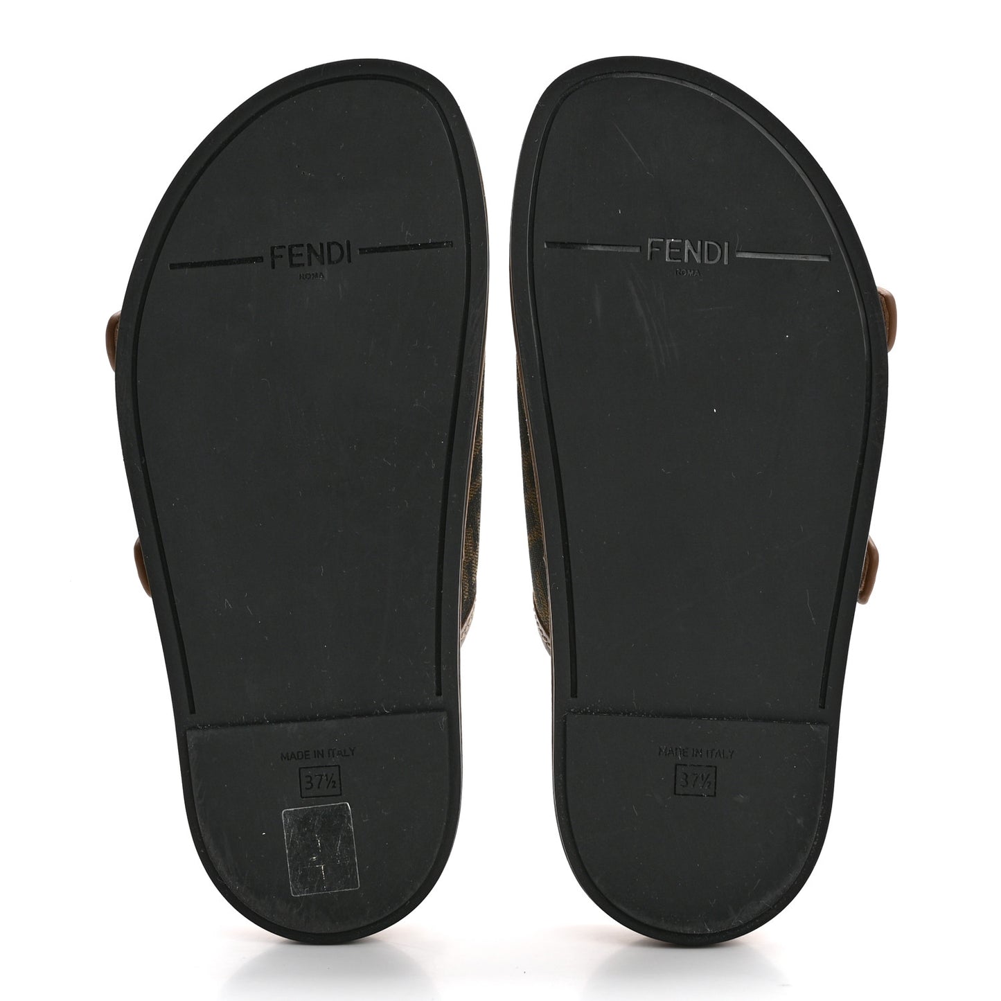 Fabric Jacquard Nappa FF Womens Fendi Feel Buckled Slide Sandals 37.5 Tobacco Black Miele Scuro