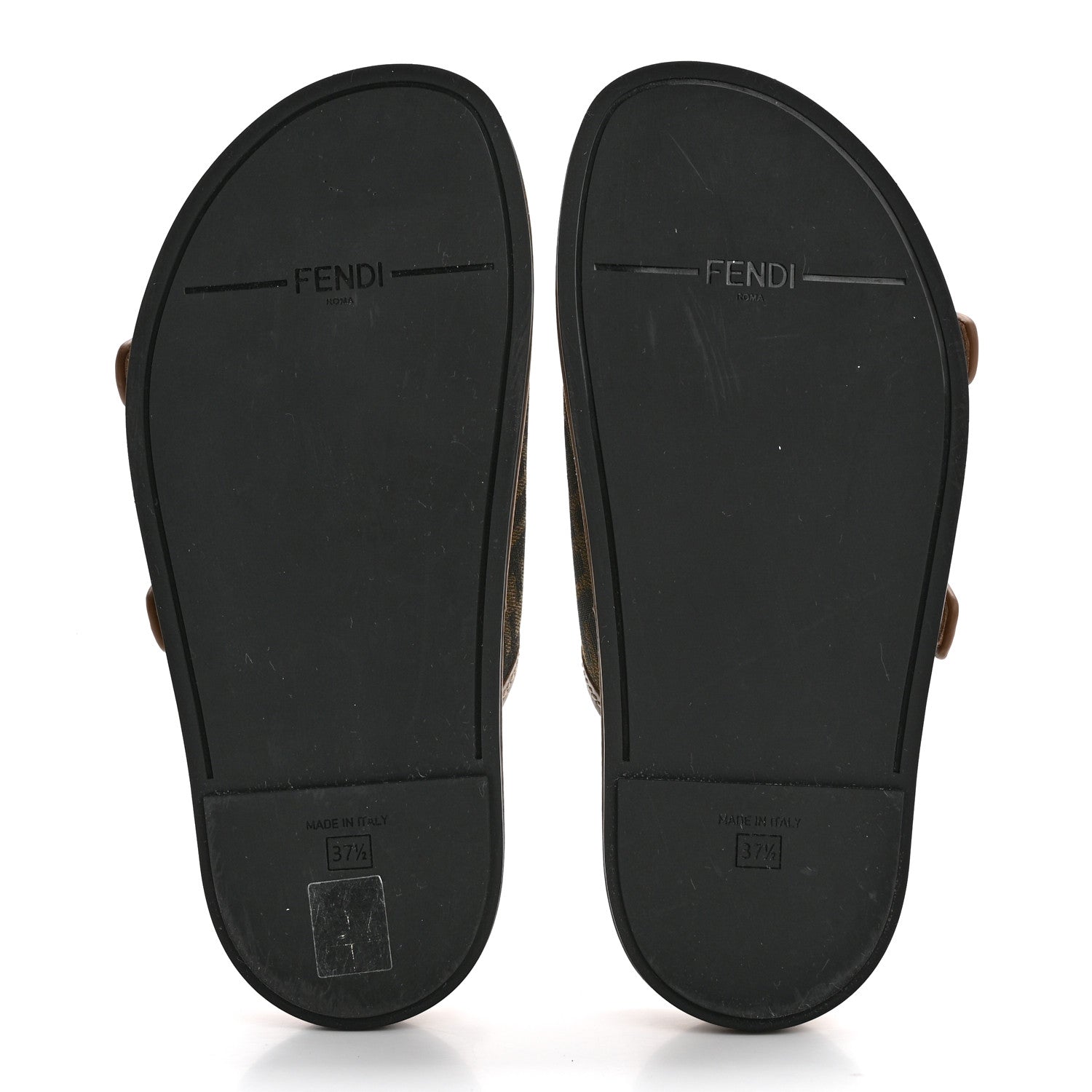 Fendi Fabric Jacquard Nappa FF Womens Fendi Feel Buckled Slide Sandals 37.5 Tobacco Black Miele Scuro 5 of 7