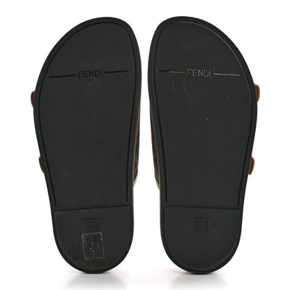 Fendi Fabric Jacquard Nappa FF Womens Fendi Feel Buckled Slide Sandals 37.5 Tobacco Black Miele Scuro 5 of 7