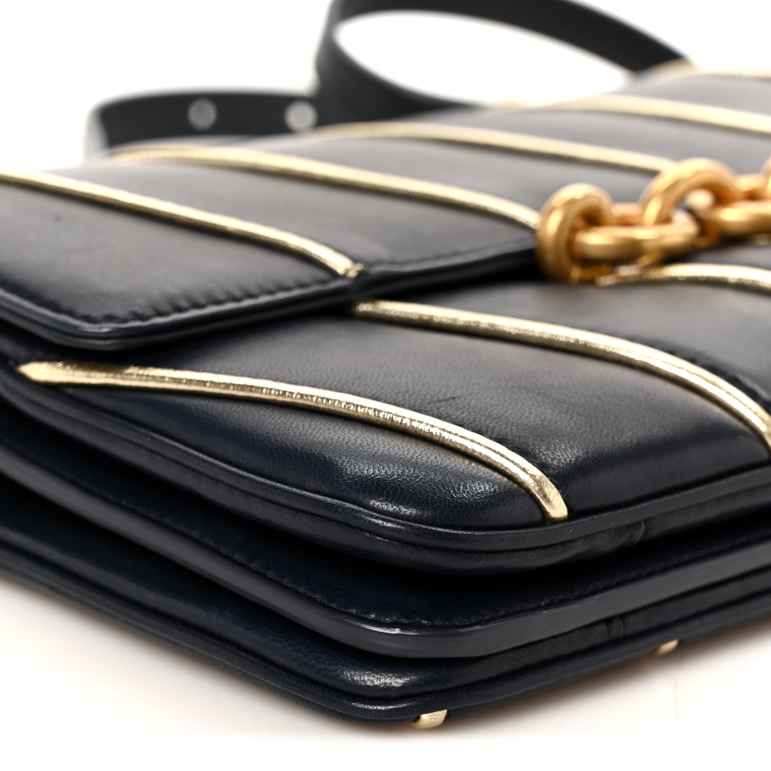 Saint Laurent Lambskin Quilted Le Maillon Satchel Marine 10 of 11