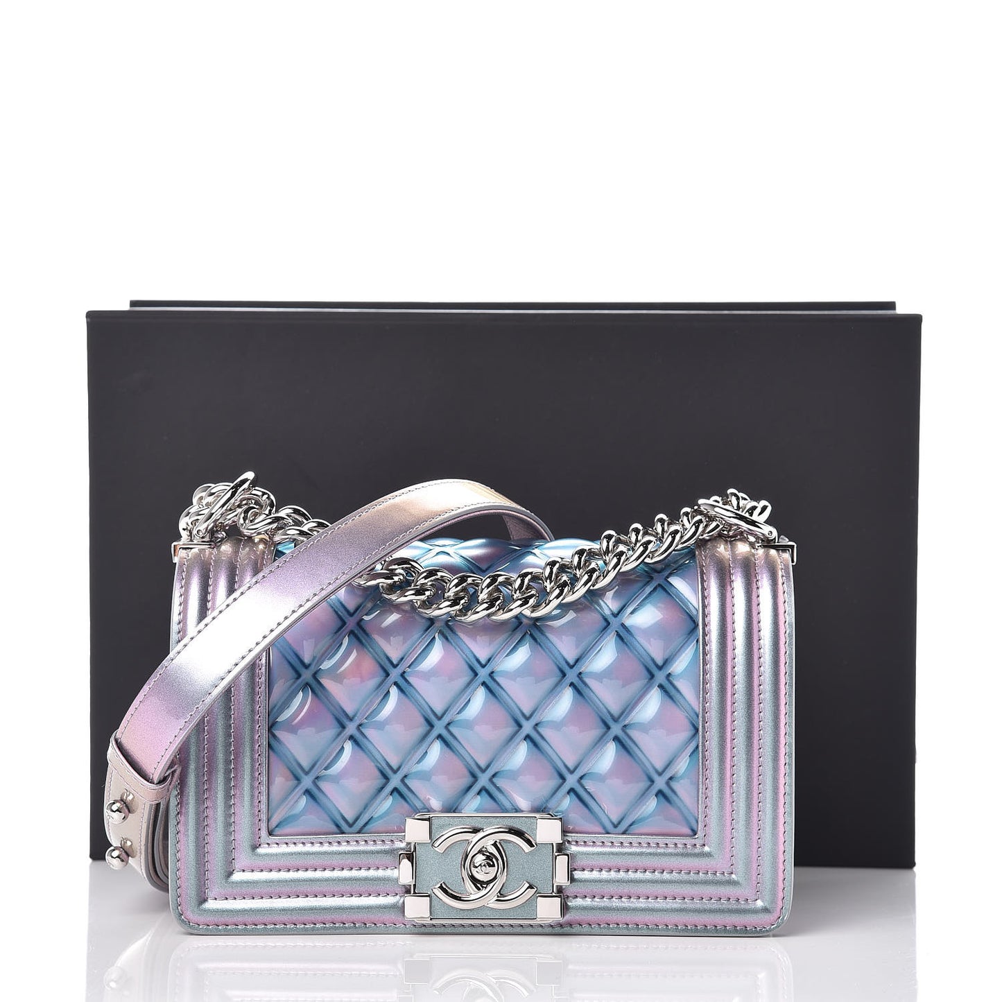 Iridescent Patent Calfskin PVC Quilted Small Boy Flap Light Purple