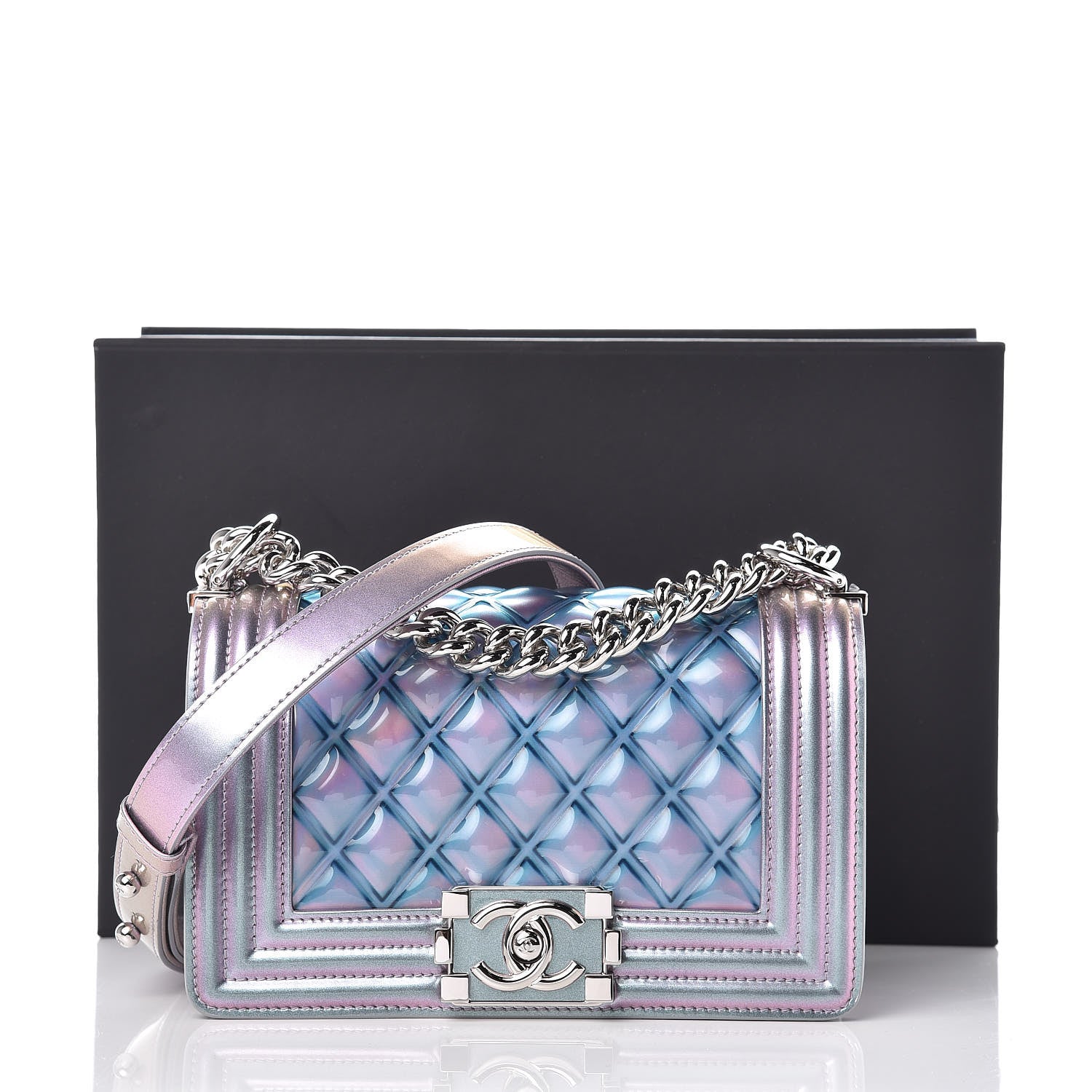 Chanel Iridescent Patent Calfskin PVC Quilted Small Boy Flap Light Purple 10 of 10