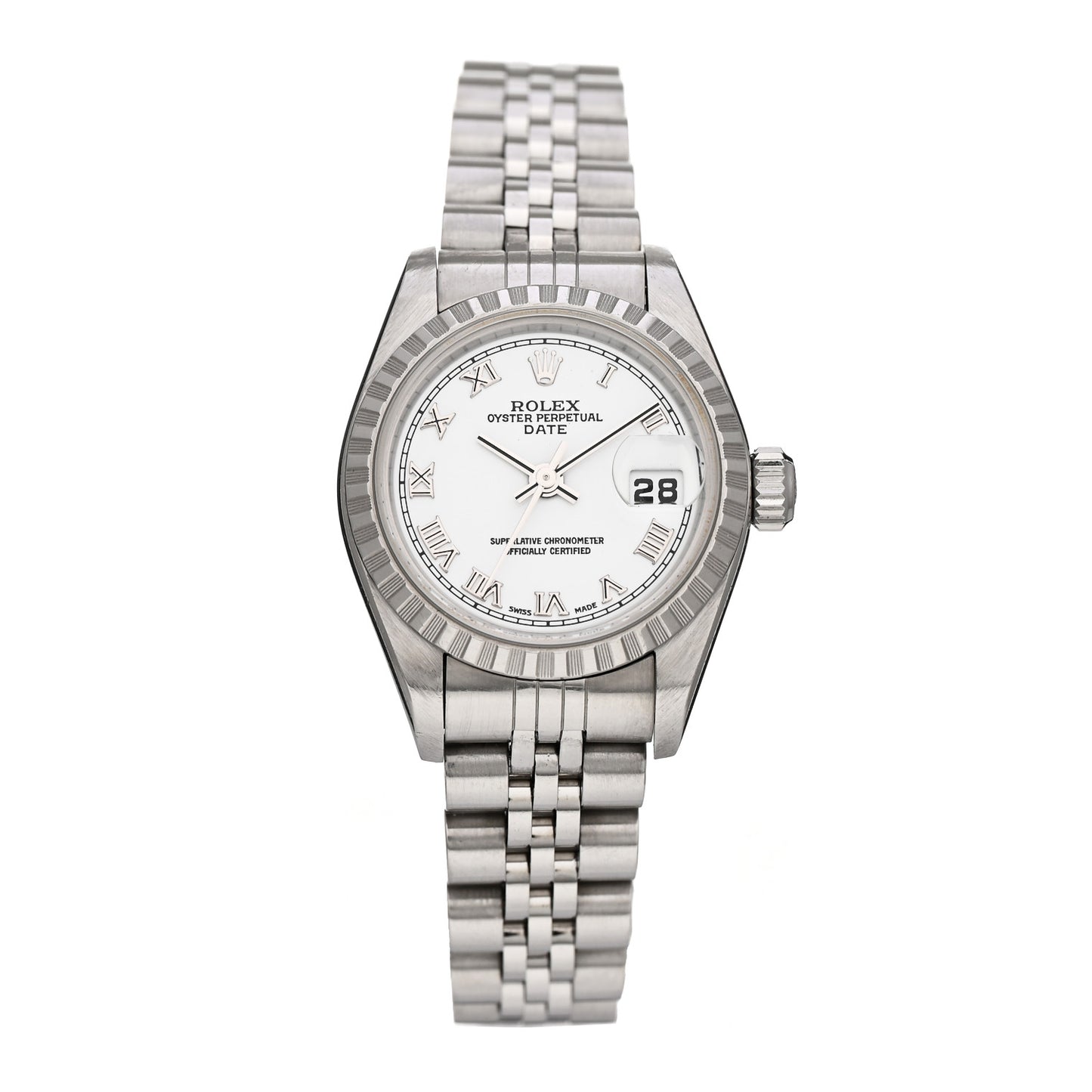 Stainless Steel 26mm Oyster Perpetual Date Watch White Roman 79240