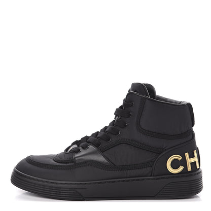 Chanel Nylon Lambskin Womens Logo High Top Sneakers 39 Black 1 of 11