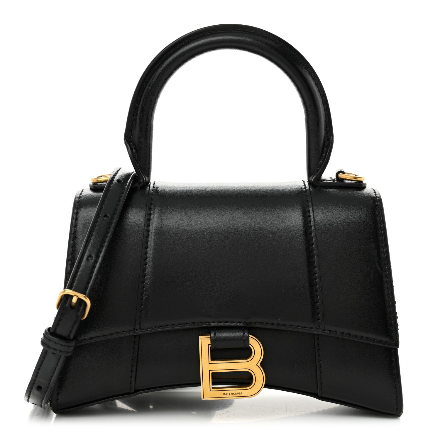Balenciaga Shiny Box Calfskin Hourglass Top Handle Bag XS Black 1 of 13